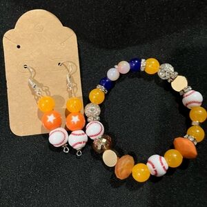 Handmade Astros-Inspired Bracelet & Earrings Set